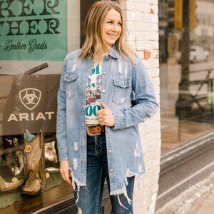 Embrie Distressed Denim Jacket [Light Blue] ✙NWT✙